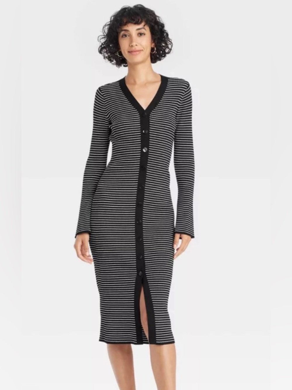 Target Black and White Striped Button-Front Midi Dress